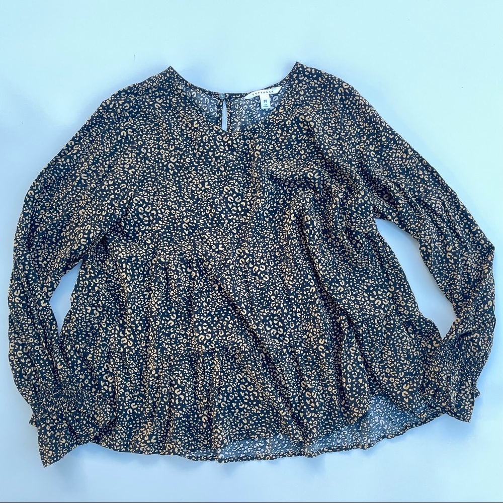 Popsugar Long Sleeve Cheetah Print Blouse, L